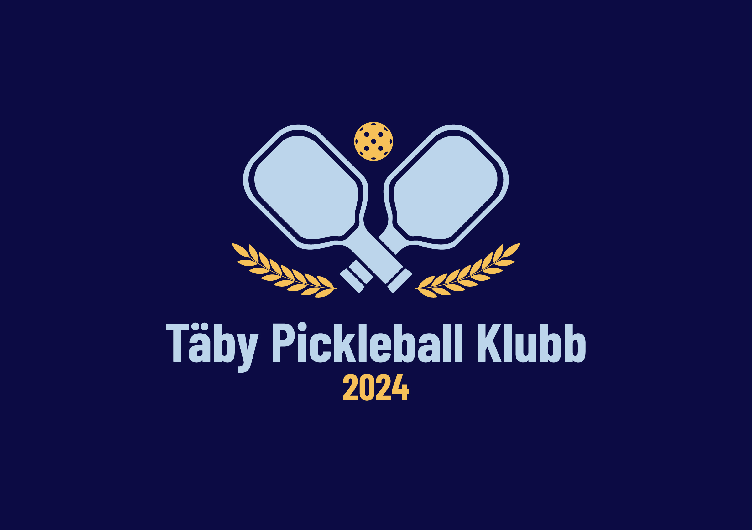 Täby Pickleball Klubb Pickleballracketar och en boll. Grundat 2024.